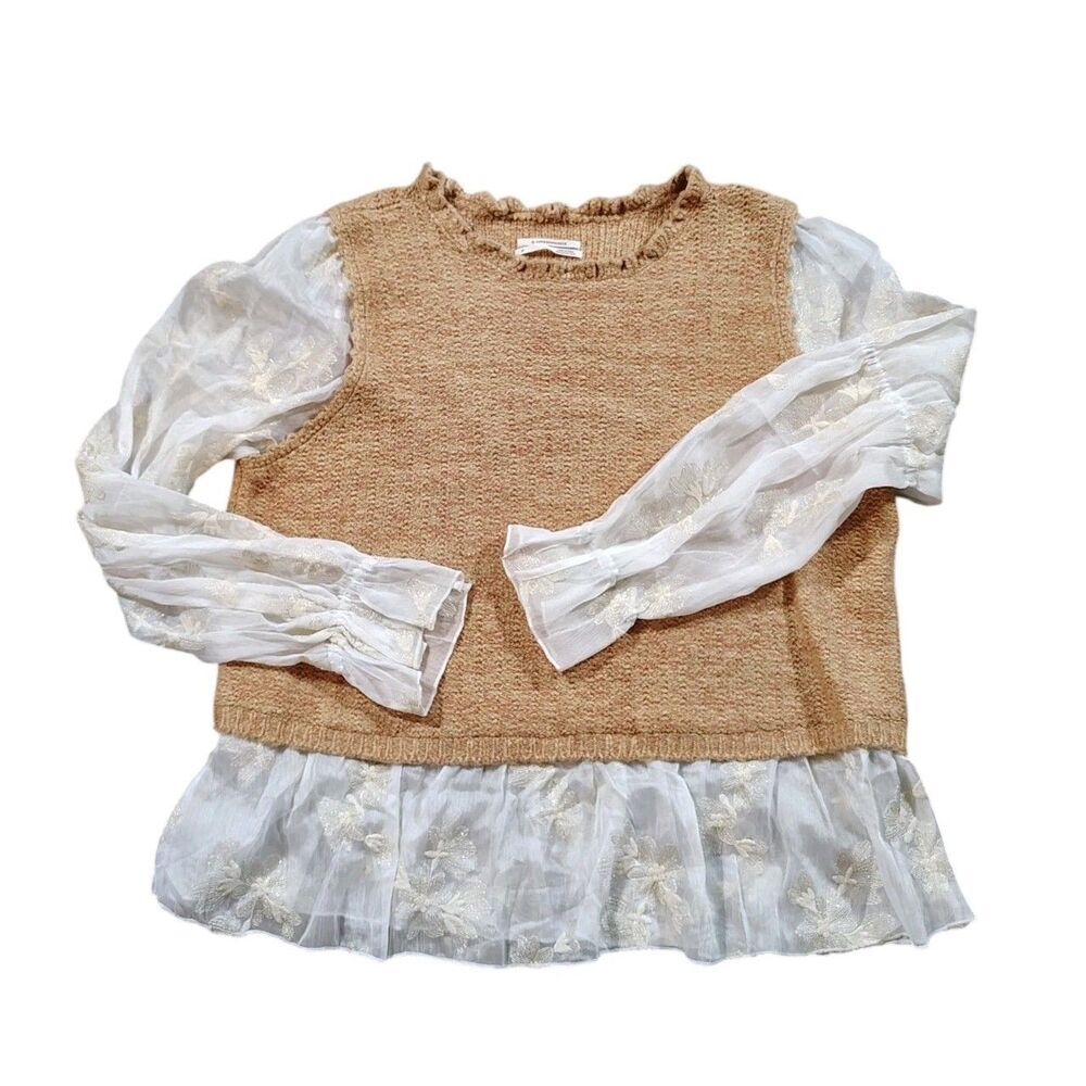 Anthropologie Womens Romantic Cottagecore Knit Sweater Vest Size 2X Ruffle Trim - Picture 3 of 15